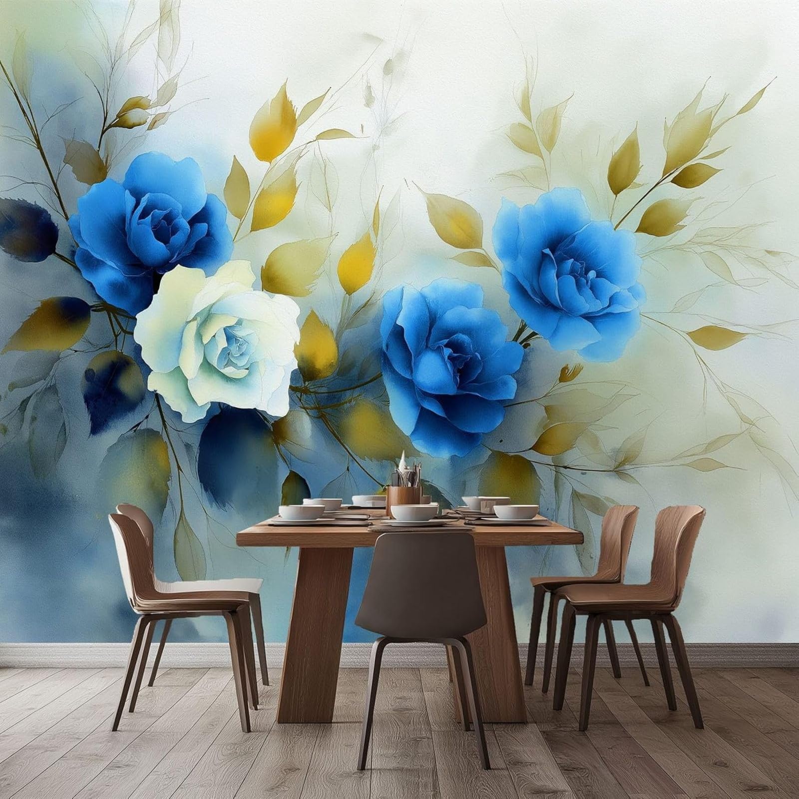 Hgjdjhnf 3D Mural Photo Wallpaper Dreamy Watercolour Roses Non-Woven Wallpaper Light Grey Wallpaper Living Room Bedroom Office Hallway Wall Decoration Teenager's Room Wall Decoration,350Cmx256cm Stickers - Frameless Pa
