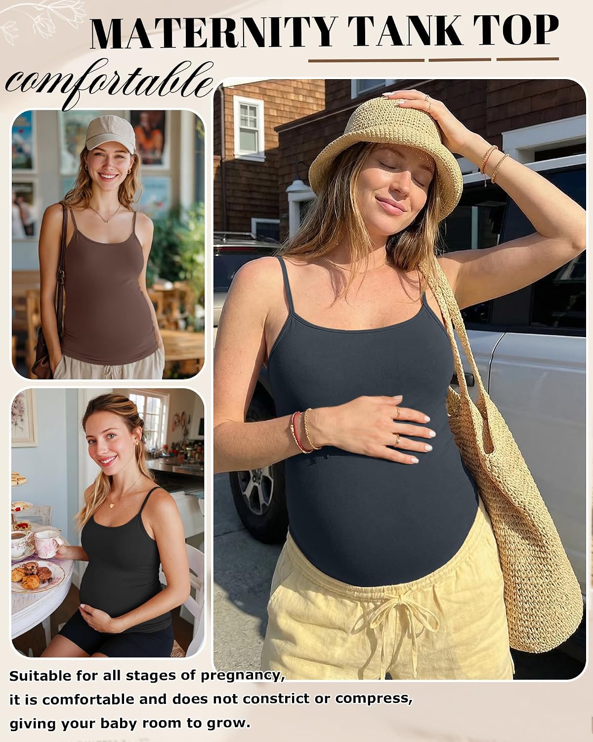 Ficerd 4 Pack Women's Nursing Tank Tops Breastfeeding Maternity Cami Tops Pregnancy Clothes with Adjustable Spaghetti Straps