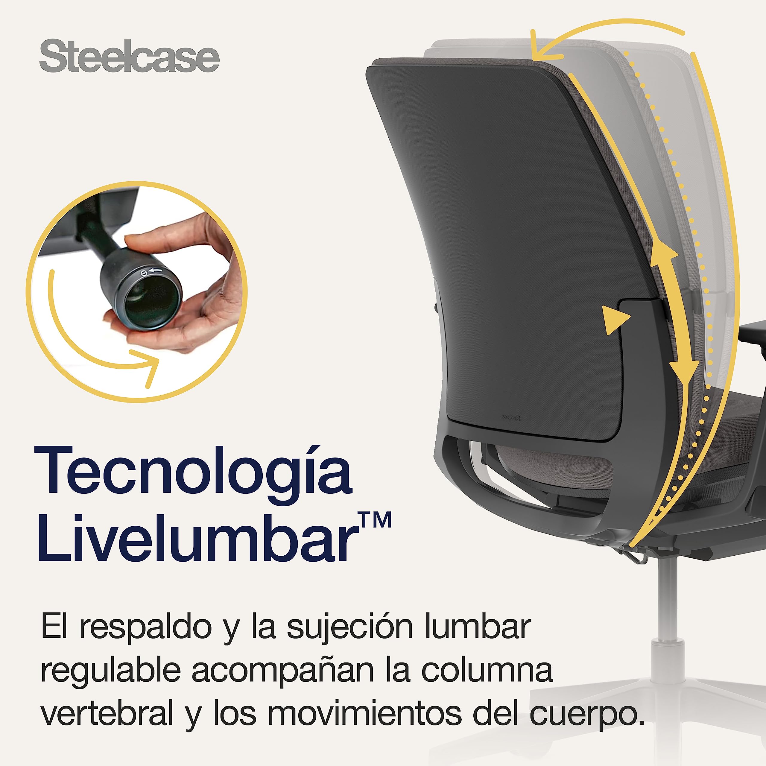 Steelcase Silla ergonómica: Amia, Brazos 4D, Ajuste Asiento, Gris búho