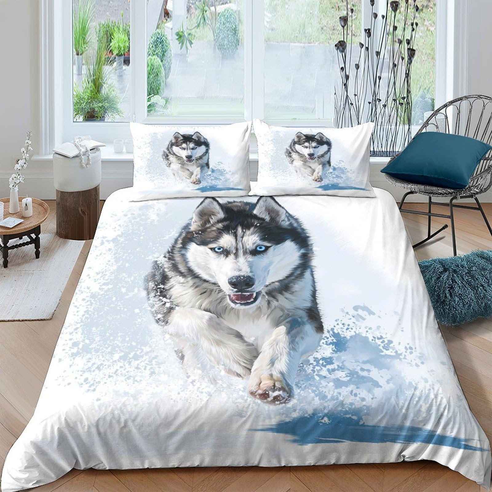 Ctjqhvkz Style-6 3D Printed Husky Snow Fitted Sheet Microfiber Soft Breathable Wolf Bed Cover For Bedroom Guest Room Dorm Decor Single（135X200cm）