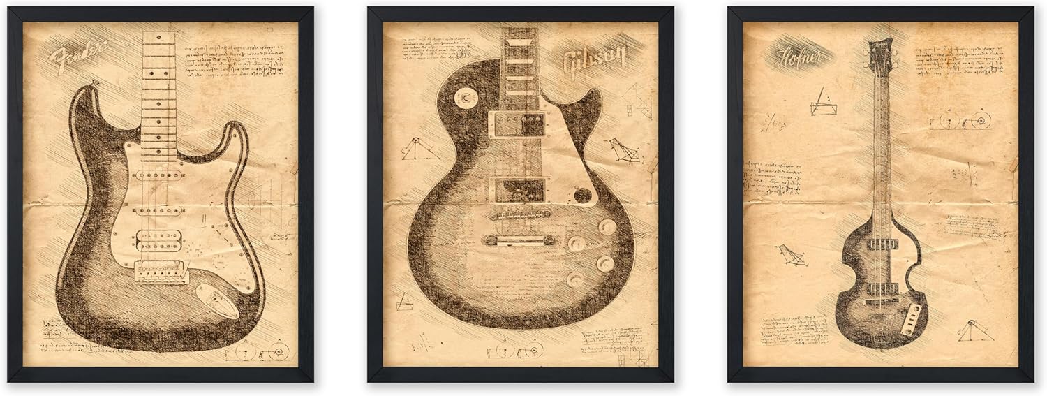 Poster Master 3-Piece Electric Guitar Poster - Guitar Print - Music Art - Instrument Art - Gift for Him, Her & Musician - Decor for Bedroom or Music Room - 11x14 UNFRAMED Wall Art