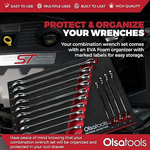 Miniatura 2 de Olsa Tools Juego de 15 llaves combinadas métricas, tamaños 0.315-0.866 in, irrompible, acero al cromo vanadio, policarbonato