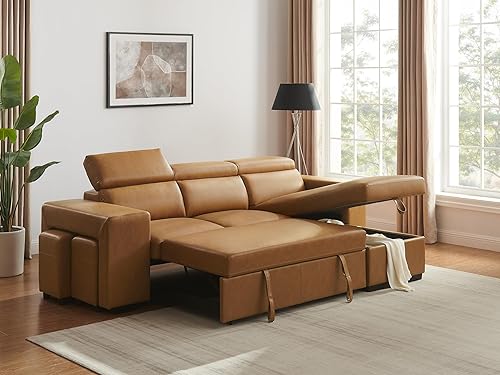 Miniatura 7 de THSUPER - Sofá seccional en forma de L de 102'' de cuero con cama extraíble, sofá seccional con diván de almacenamiento reversible y reposacabezas