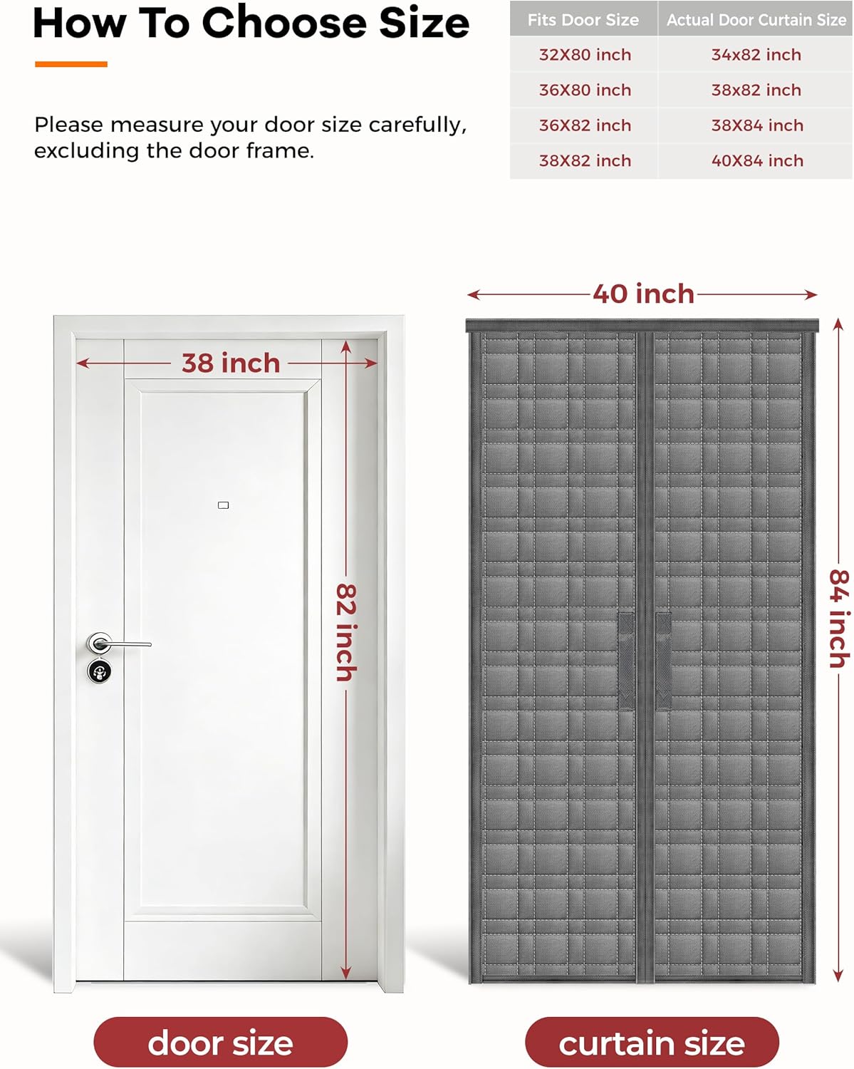 Thermal Door Curtain, Fit Size up to 36 x 80 Inches, Magnetic Insulated Door Curtains for Doorway/Front/Back/Basement, Oxford Cover with Thick Cotton to Keep Warm Winter, Grey, Rectangle