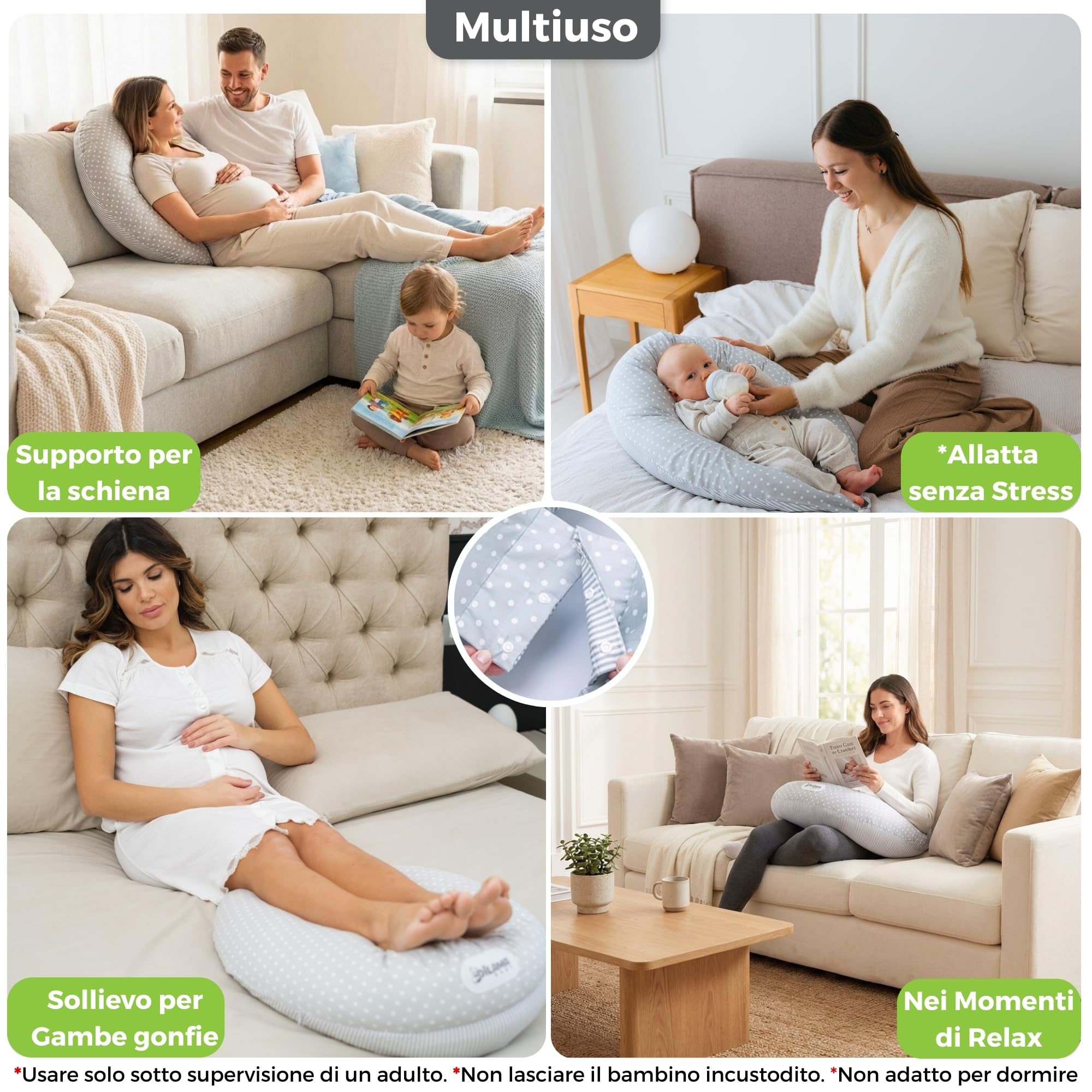 Dilamababy Cuscino Gravidanza Fiocchi di Memory e Fiber Made in Italy – Comodo per Dormire e per Allattamento - Supporto Ergonomico Pancia, Schiena, Gambe con Federa Sfoderabile e Lavabile
