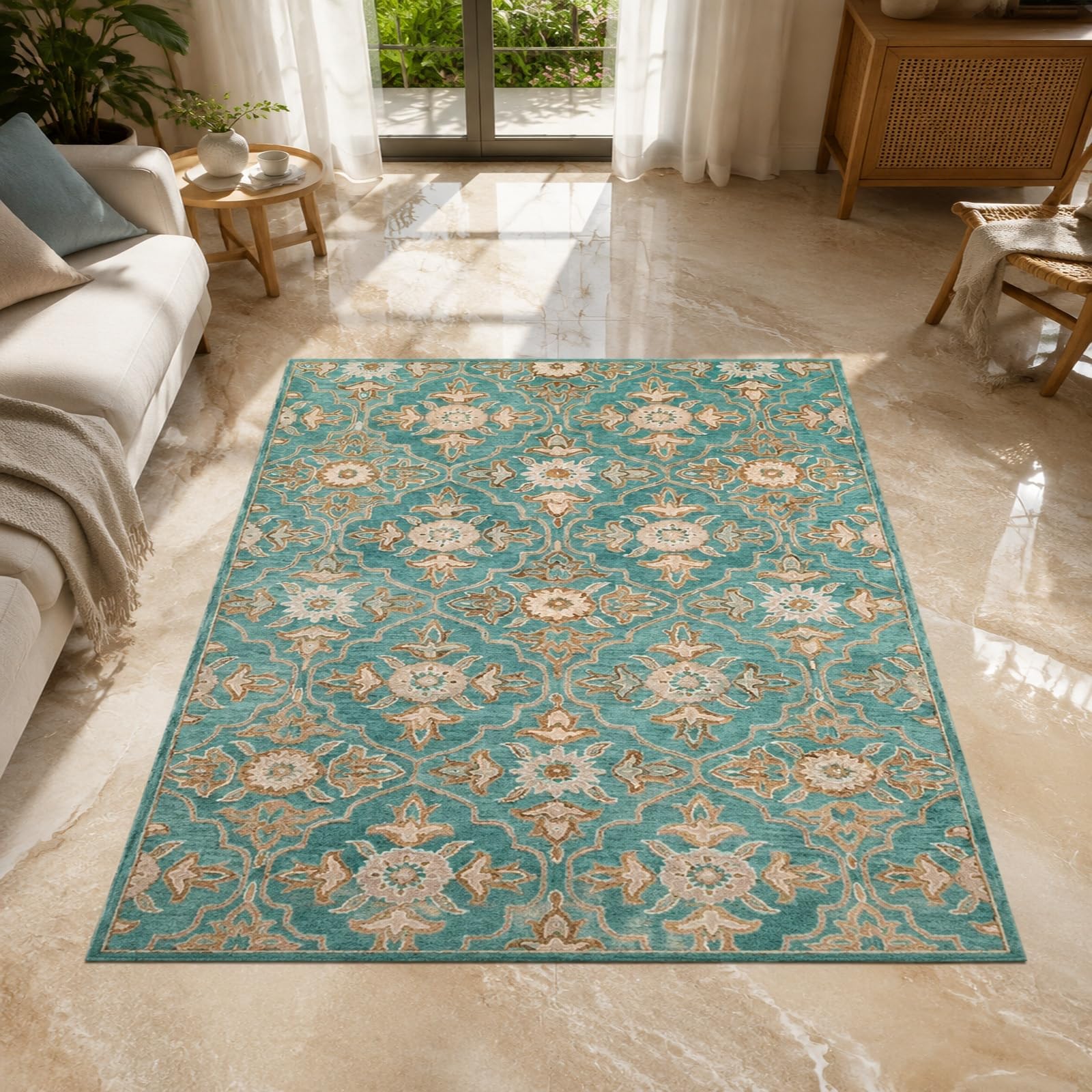 Generico Tappeto, floreale vintage verde beige marrone 80 x 200 cm, Lavabile Tappeti Soggiorno Camera da Letto Divano Ingresso Corridoio