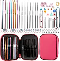 Vista 1 de Kit de 96 ganchos de ganchillo, juego de agujas de ganchillo con bolsa de almacenamiento, ganchos de ganchillo de aluminio con marcadores de puntada