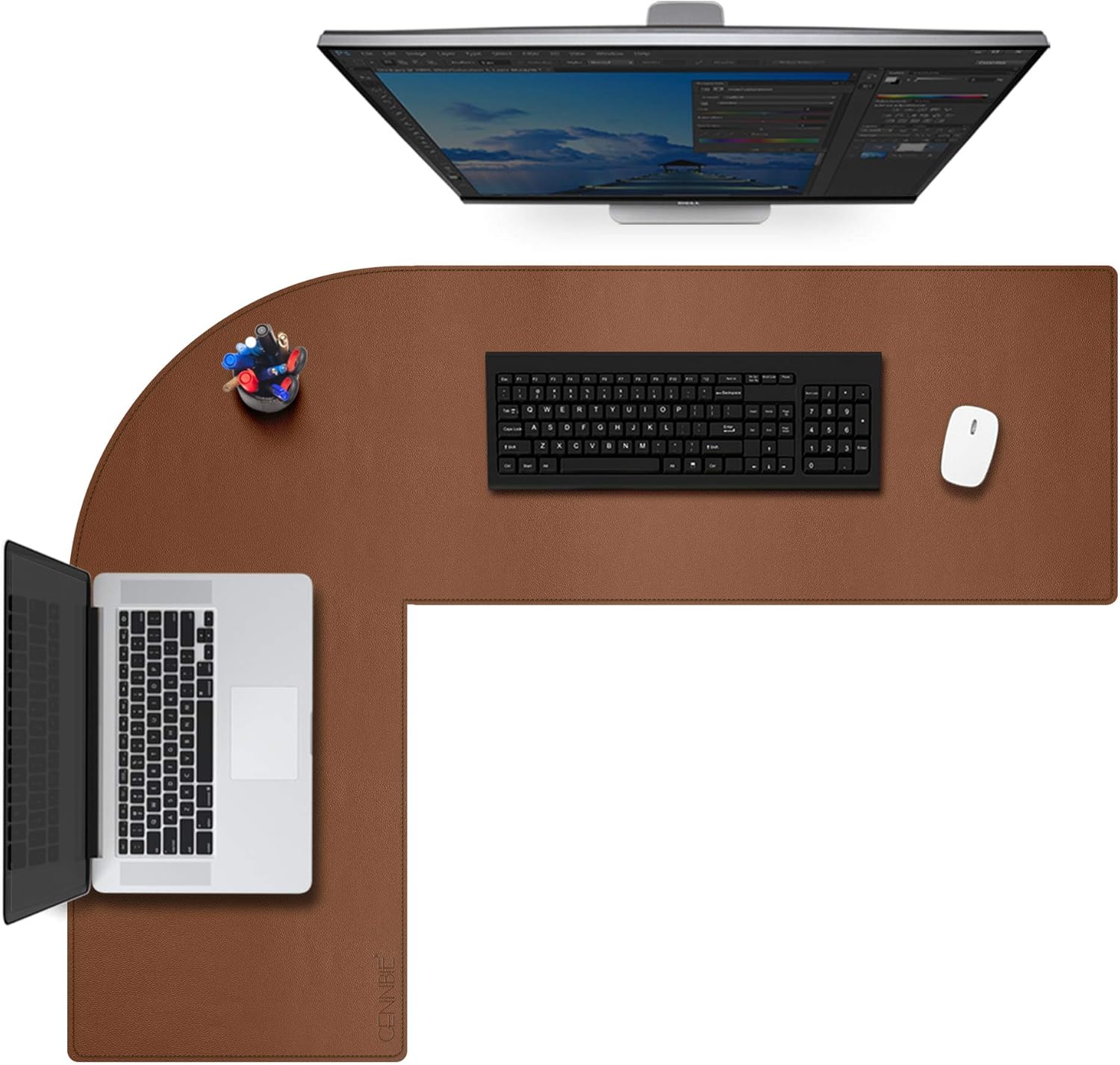 CENNBIE Reversible L Shaped Desk Pad,??43.31x51.18x15.75 inches Corner Leather Desk Pad,l Shaped Desk Gaming mat,Waterproof l Shaped Leather Mouse pad,Home Office Accessories Corner Desk Mat(Brown) Brown 43.31x51.18x15.75 inches