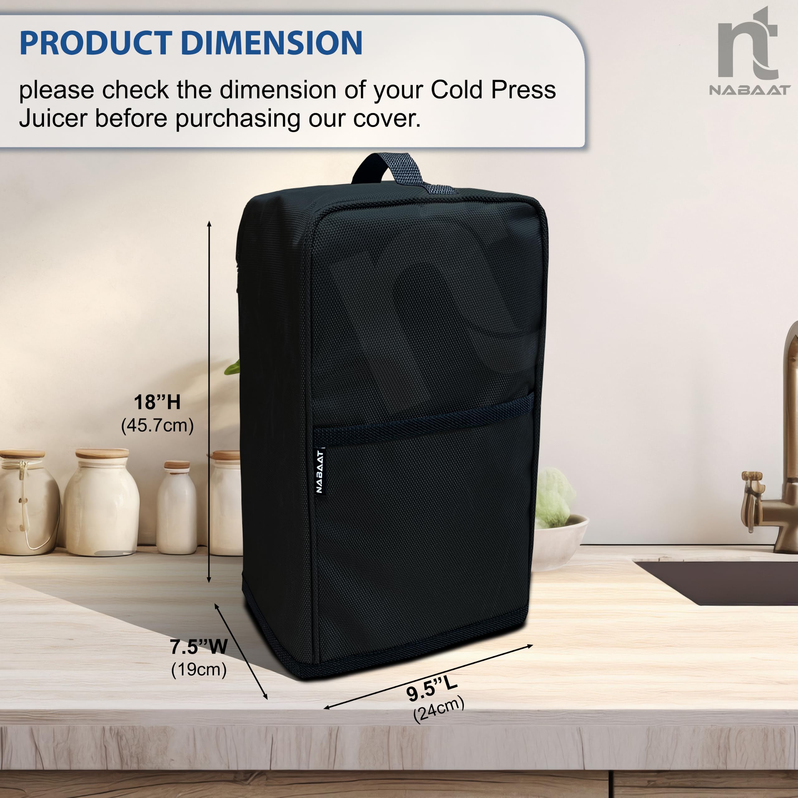 NABAAT Waterproof Cold Press Juicer/Slow Juicer Dust Cover for all types of Juicer like Agaro/Kuving/Hestia, Kitchen Standard Size, Black (8”X 10”X 19”) — Amazon image 2