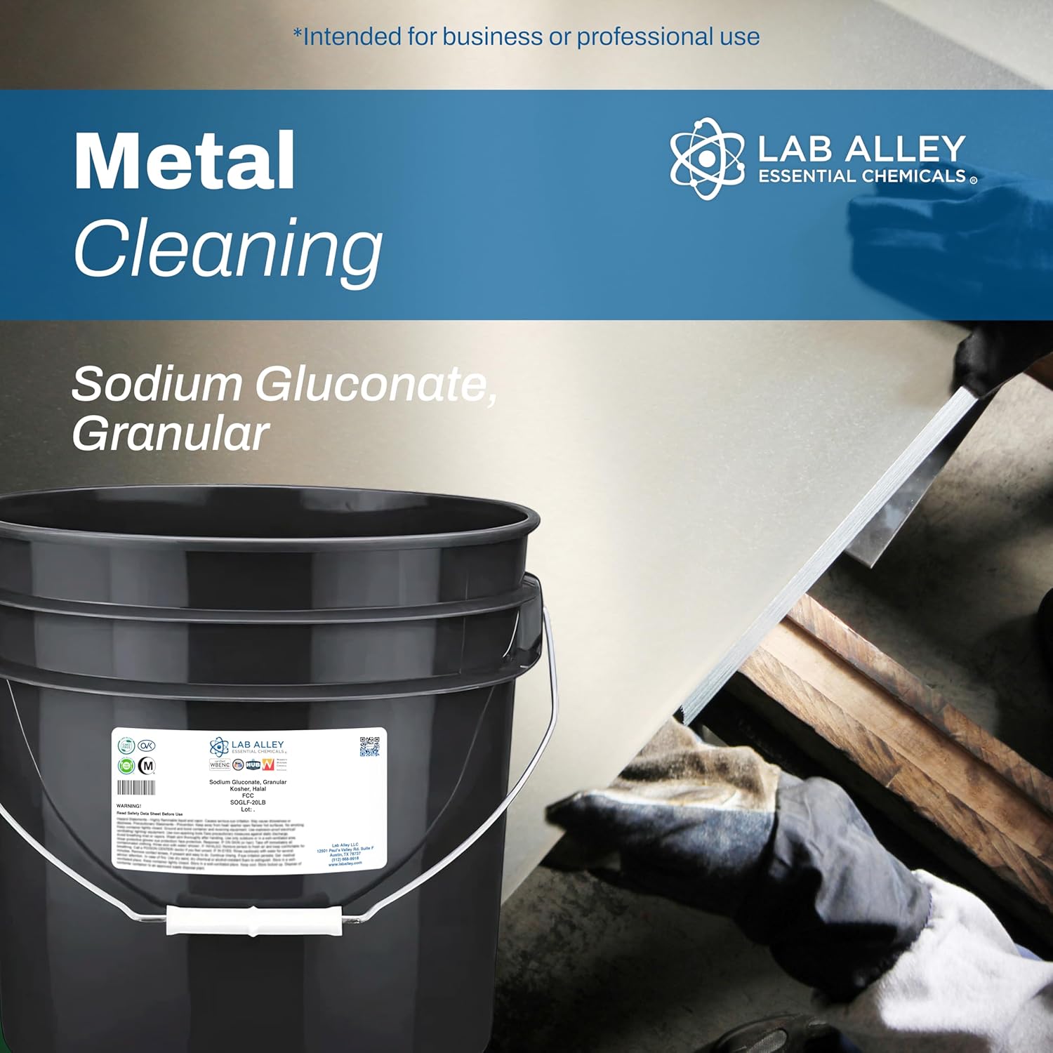 Lab Alley Sodium Gluconate, Granular, FCC/Food Grade, Kosher, Halal, Chelating Agent, Bitterness Inhibitor, and Plasticizer for Food & Industrial Use (5 Pounds)