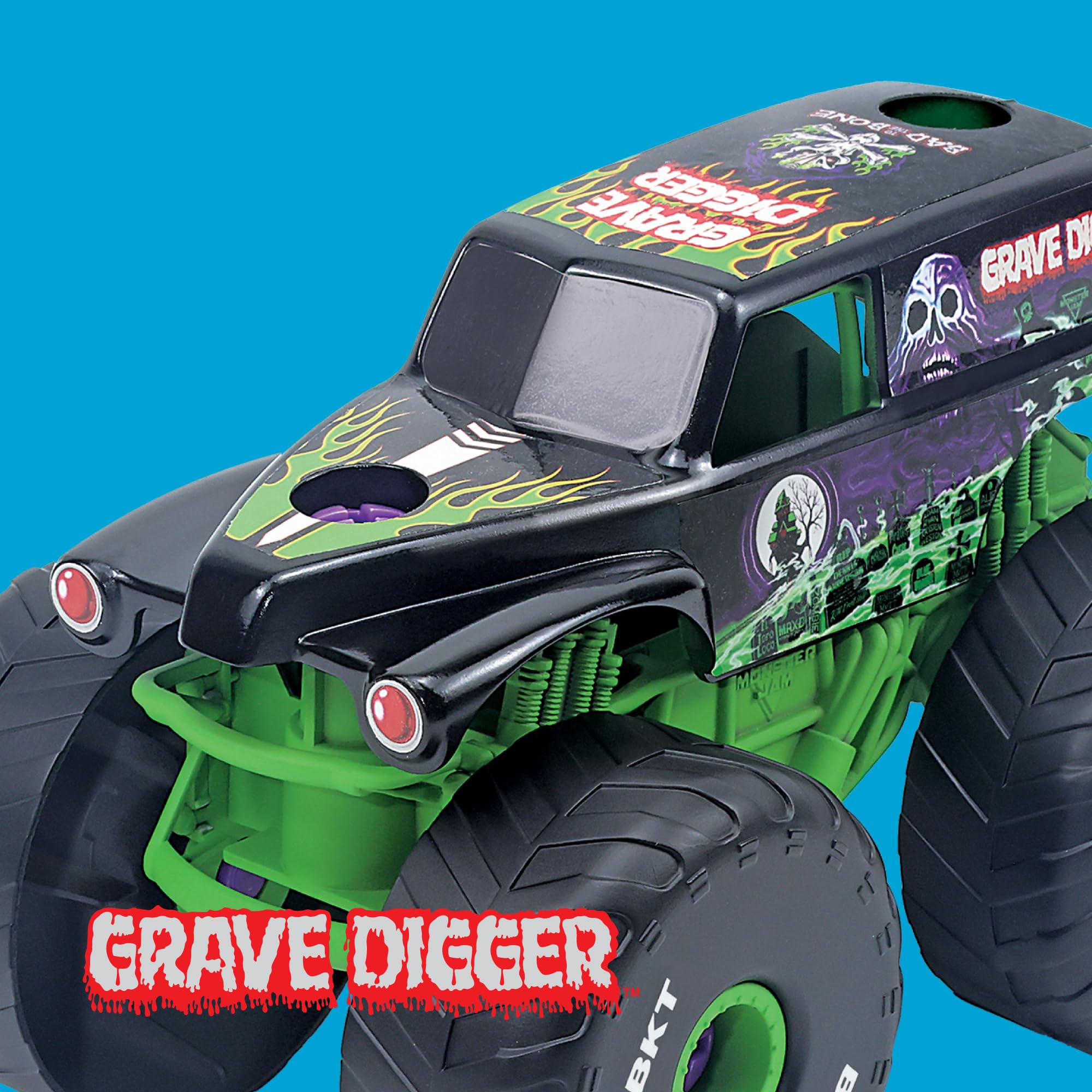 MonsterJam Mechanix - Vehículo a Escala 1:18 con Piezas Desmontables, Incluye Destornillador y 4 Ruedas, Modelo Grave Digger, 3 Modelos Disponibles para Coleccionar, Famosa (MNJ02100)