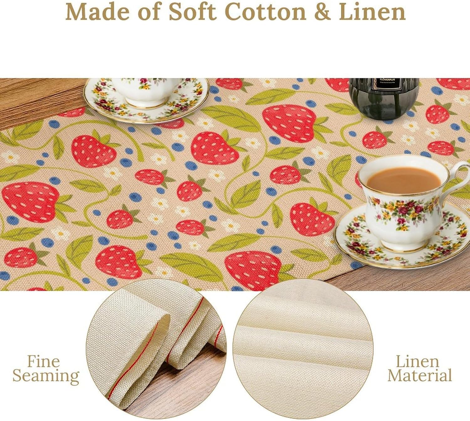 Fruit Table Runner,Cute Cartoon Pink Strawberry Pattern Table Runner for Coffee Table Dining Room Table Bedroom Party Holiday Decor 13x120