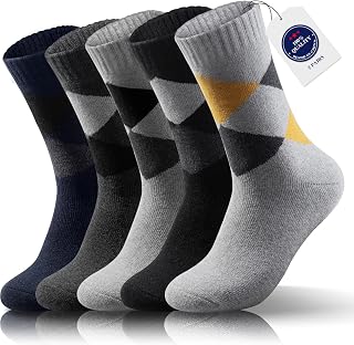 5 Pack Men’s Thermal Wool Socks for Winter Thick Warm Soft Hiking Socks Man Heavy Cosy Boot Socks for Cold Weather Crew Socks