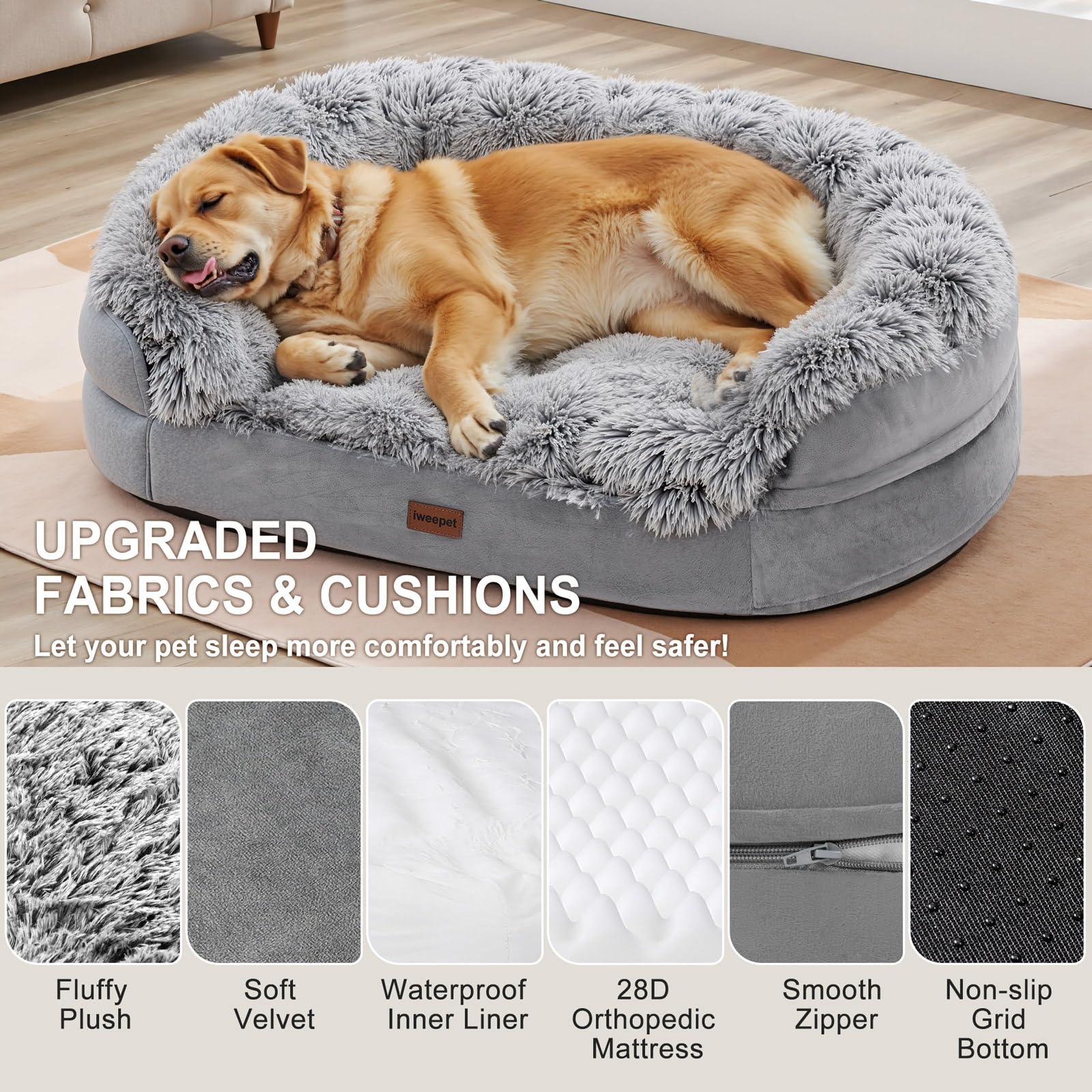 Gimars Letto ortopedico per cani di taglia extra grande 9,5 cm, con schiuma a forma di uovo 28D, fodera impermeabile per cuccioli, anziani