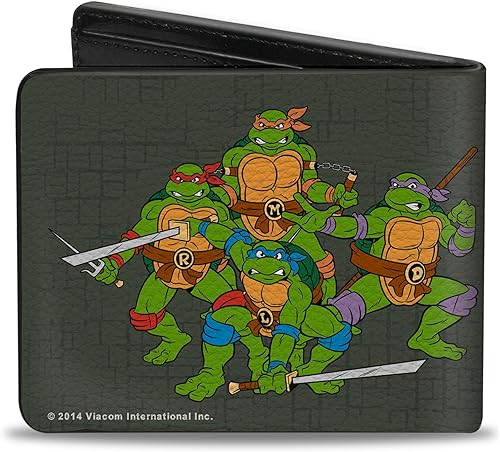 Vista 2 de Nickelodeon Buckle-Down - Cartera plegable de poliuretano para hombre, mantén tu peso Lean, Mean & Green + Classic TMNT Group Pose Gray, multicolor