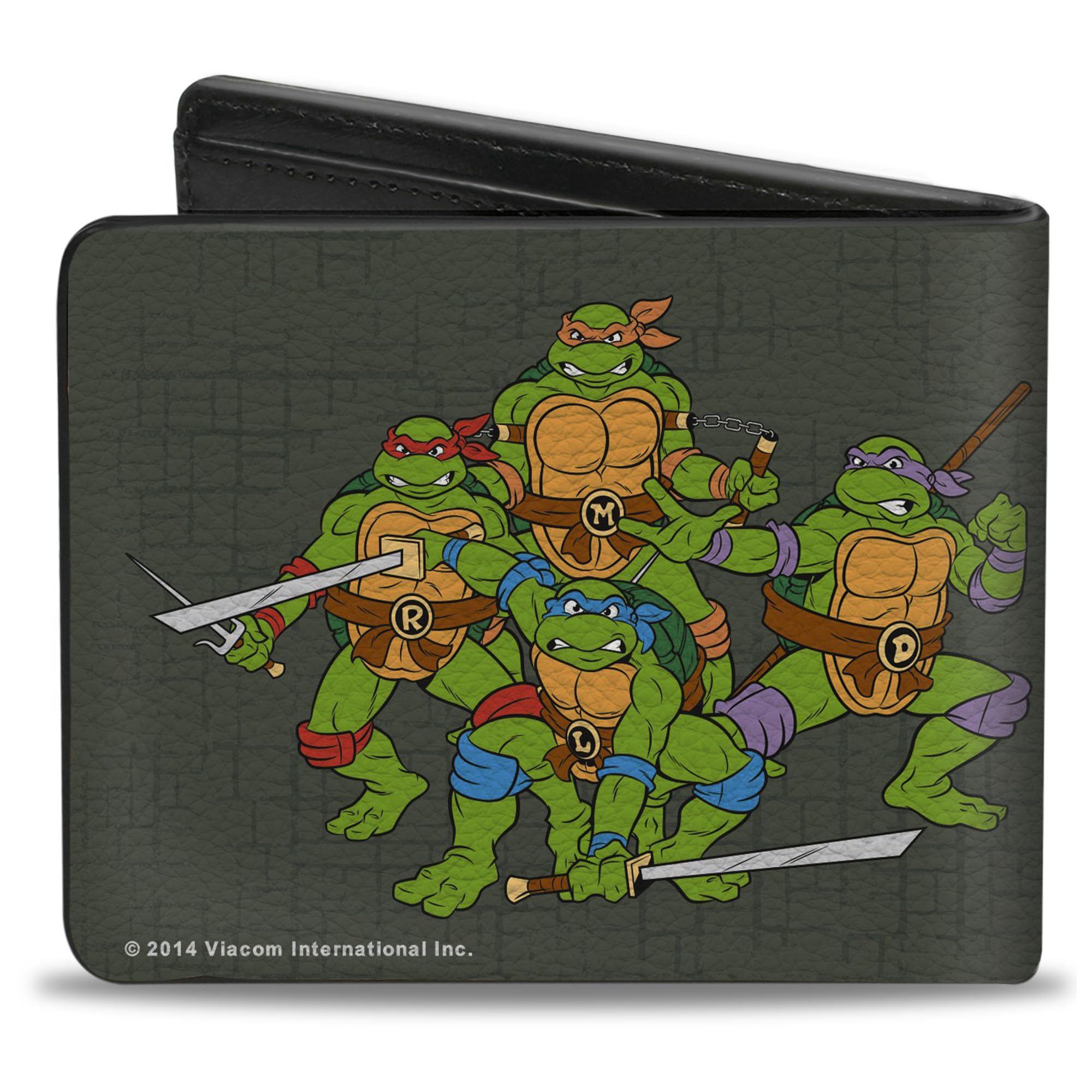 Nickelodeon Men's Standard Buckle-Down PU Bifold Wallet-Keep IT Lean, Mean & Green + Classic TMNT Group Pose Gray, Multicolor, 4.0