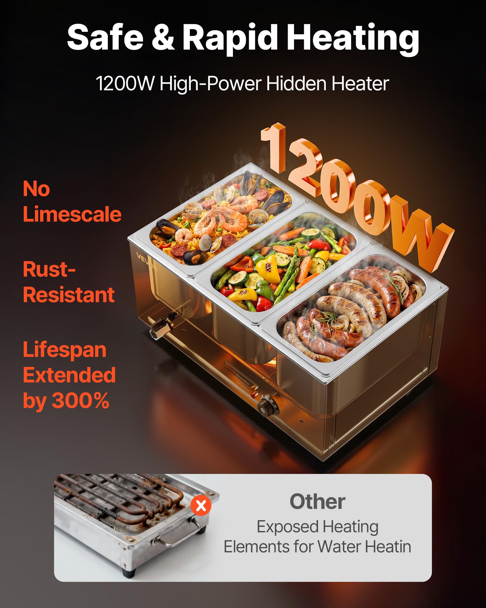 VEVOR 3-Pan Food Warmer - Keep Food Hot! -2 VEVOR 3-Pan Food Warmer - Keep Food Hot! -2