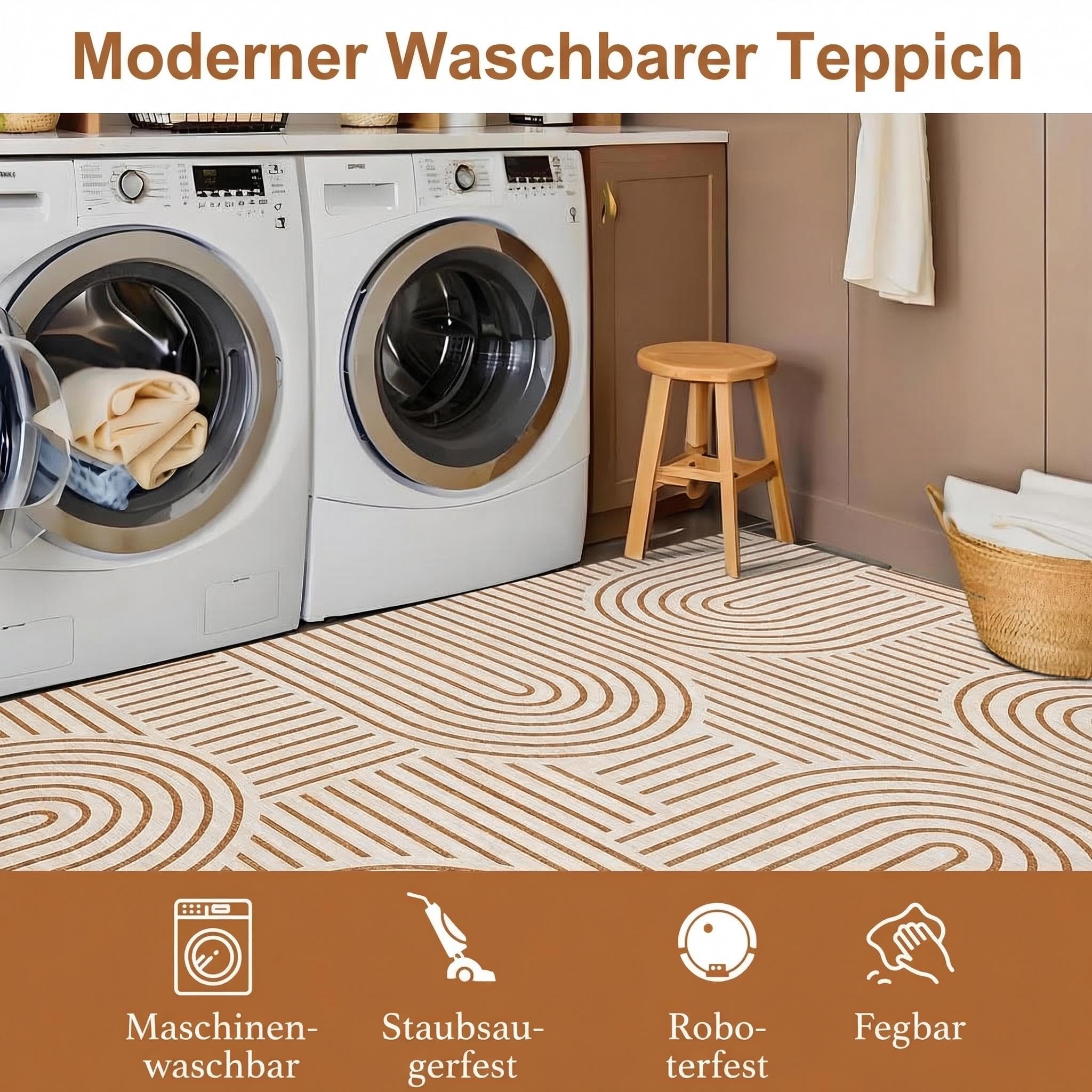 Modern Teppich Wohnzimmer 200x290 cm Kurzflor Waschbarer Orange | Moderner Geometrischer Teppich für Schlafzimmer Kinderzimmer Büro, Kurzflor Faltbarer Rutschfest