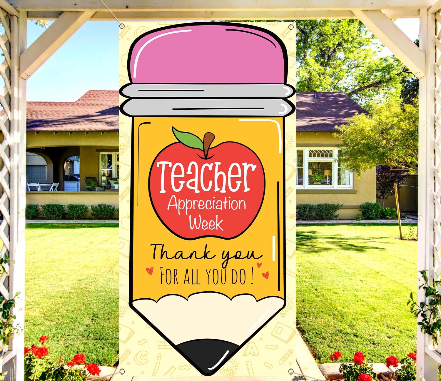 Teacher Appreciation Week Door Cover May Thank You Teachers Party School Classroom Front Door Banner Photography Decoration - Image 4