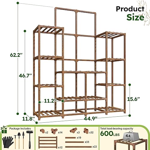 Miniatura 8 de EnHomee - Soporte de plantas para interiores, estante de madera para plantas al aire libre, estante escalonado para múltiples plantas de 16-21