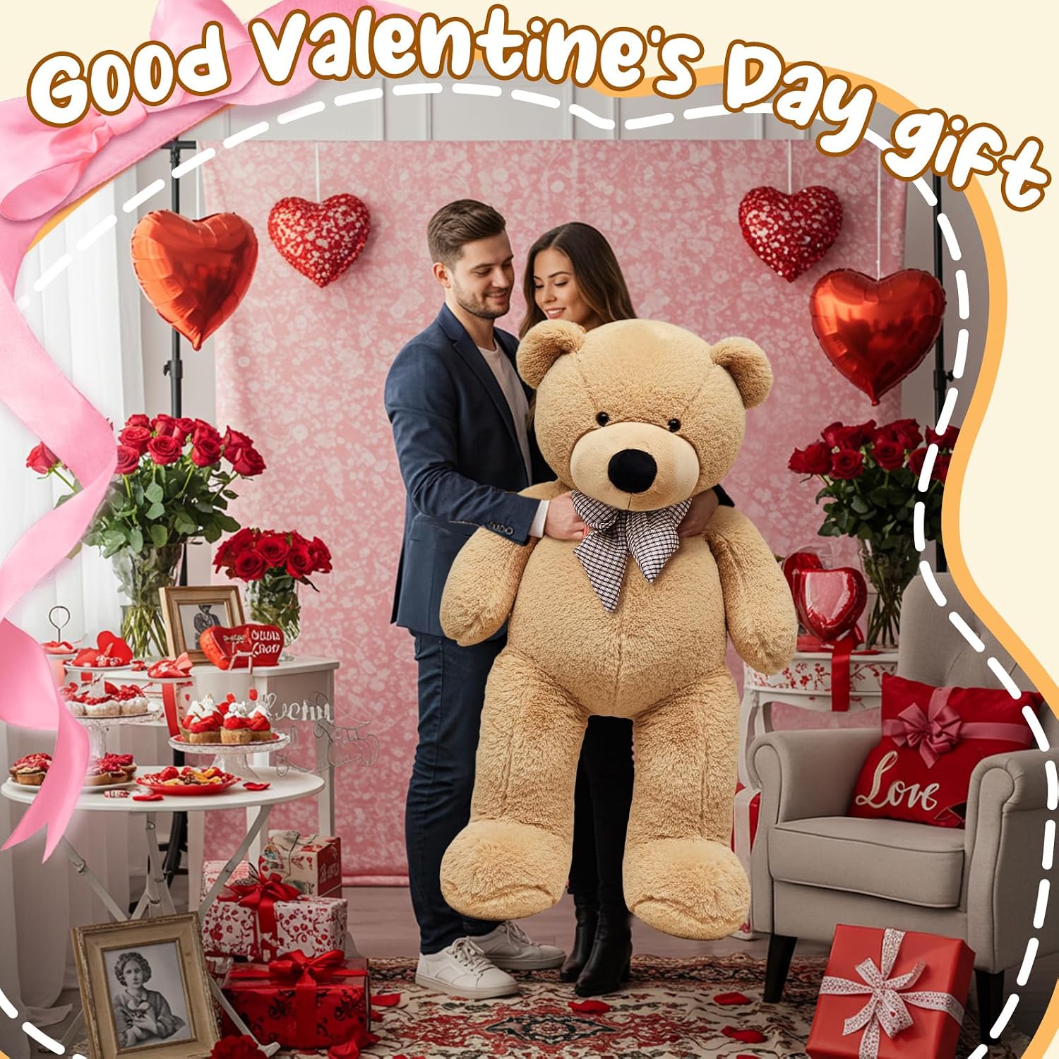 Meooeck Giant Bear Costume 5.2 Feet, Big Teddy Bear, Unfilled Life Size, Animal Coat Gift for DIY Party Birthday Valentines Day (160 Cm)