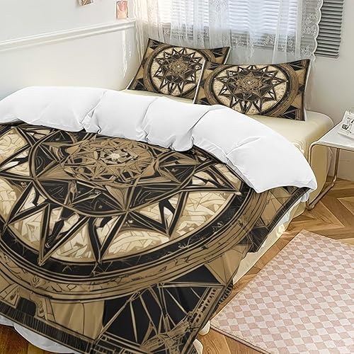 Miniatura 2 de ZGDPBYF Juego de colcha de tamaño Queen, diseño de estrellas de cinco puntas, color negro y dorado, diseño geométrico bohemio para todas las