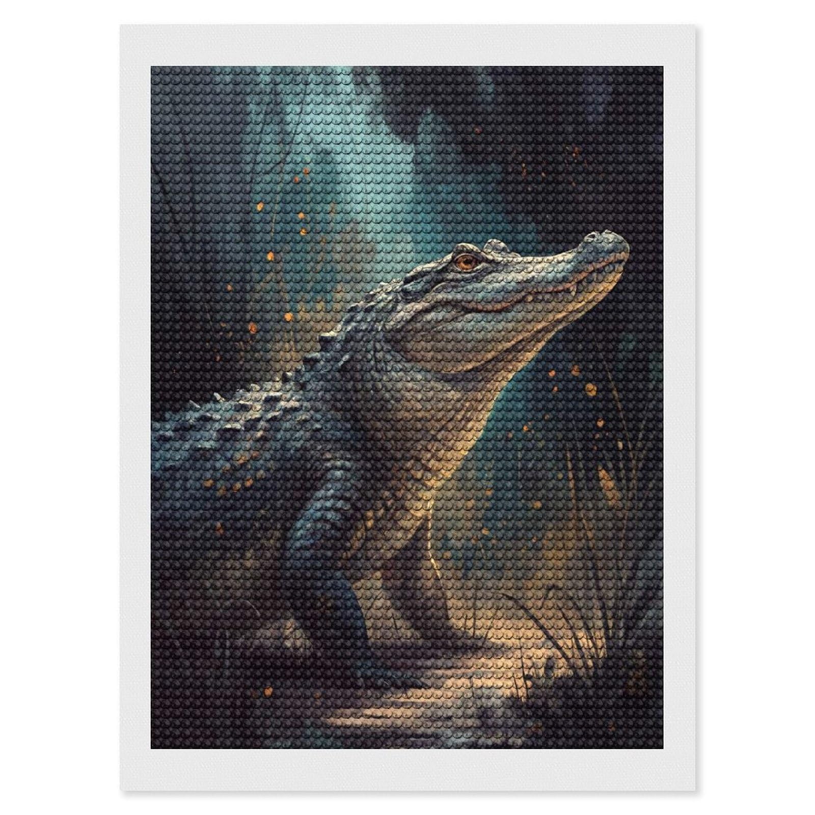 Junmoney Alligator in A Swamp DIY Diamond Art Canvas Kit 12"x16", Winter Craft, Mindful Craft Project, Aesthetic Room Decor, Decor Project