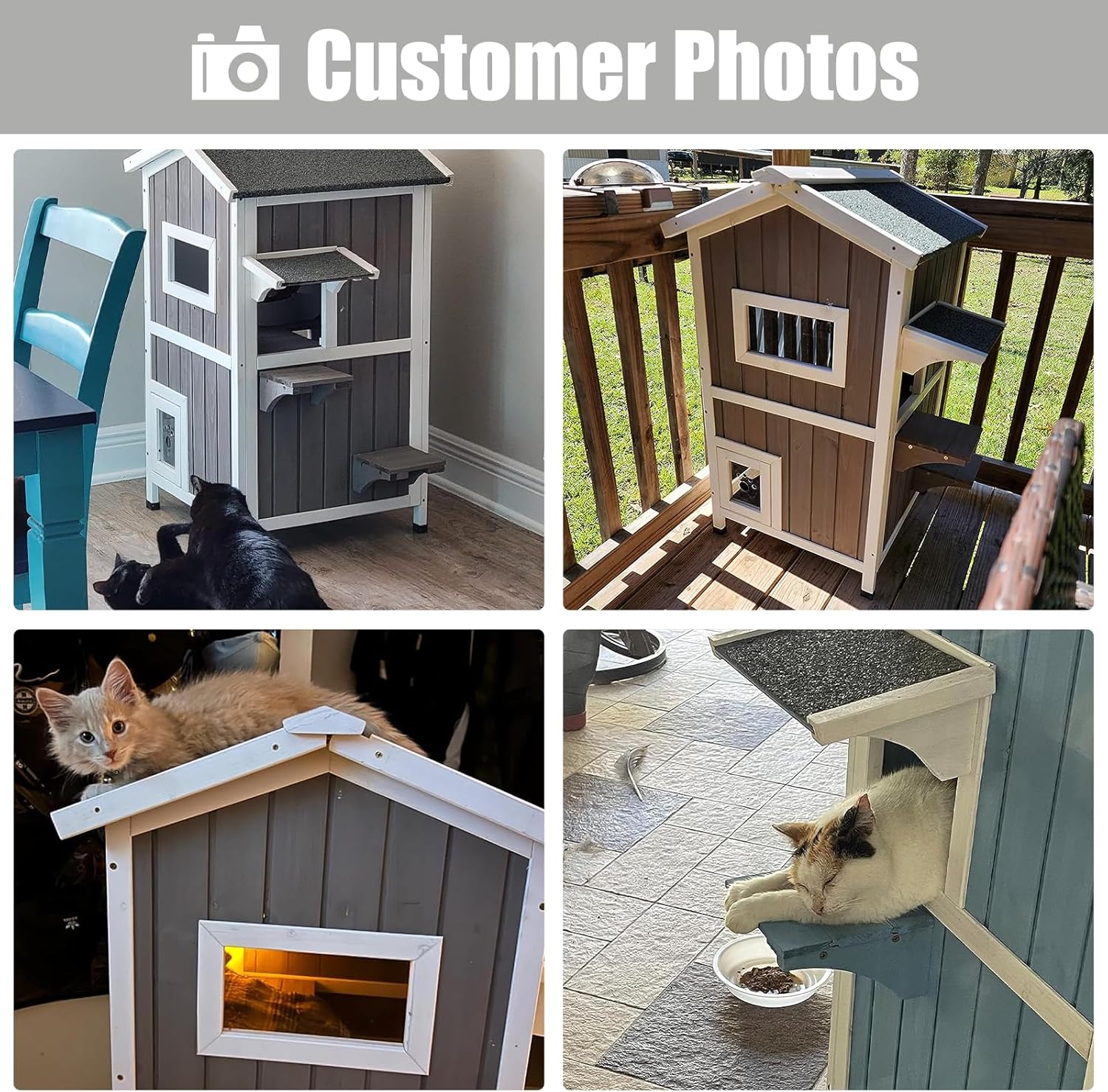 review Outdoor Cat Shelter Weatherproof, Two Story Wooden Outside Feral Cat House with Openable Roof, Escape Door