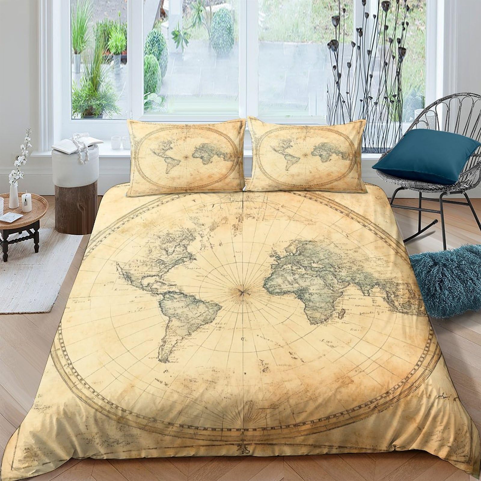 Ctjqhvkz Style-6 3D Printed Vintage World Map Fitted Sheet Microfiber Soft Anti-Slip Bed Cover For Bedroom Guest Room Decor Easy Care Single（135X200cm）