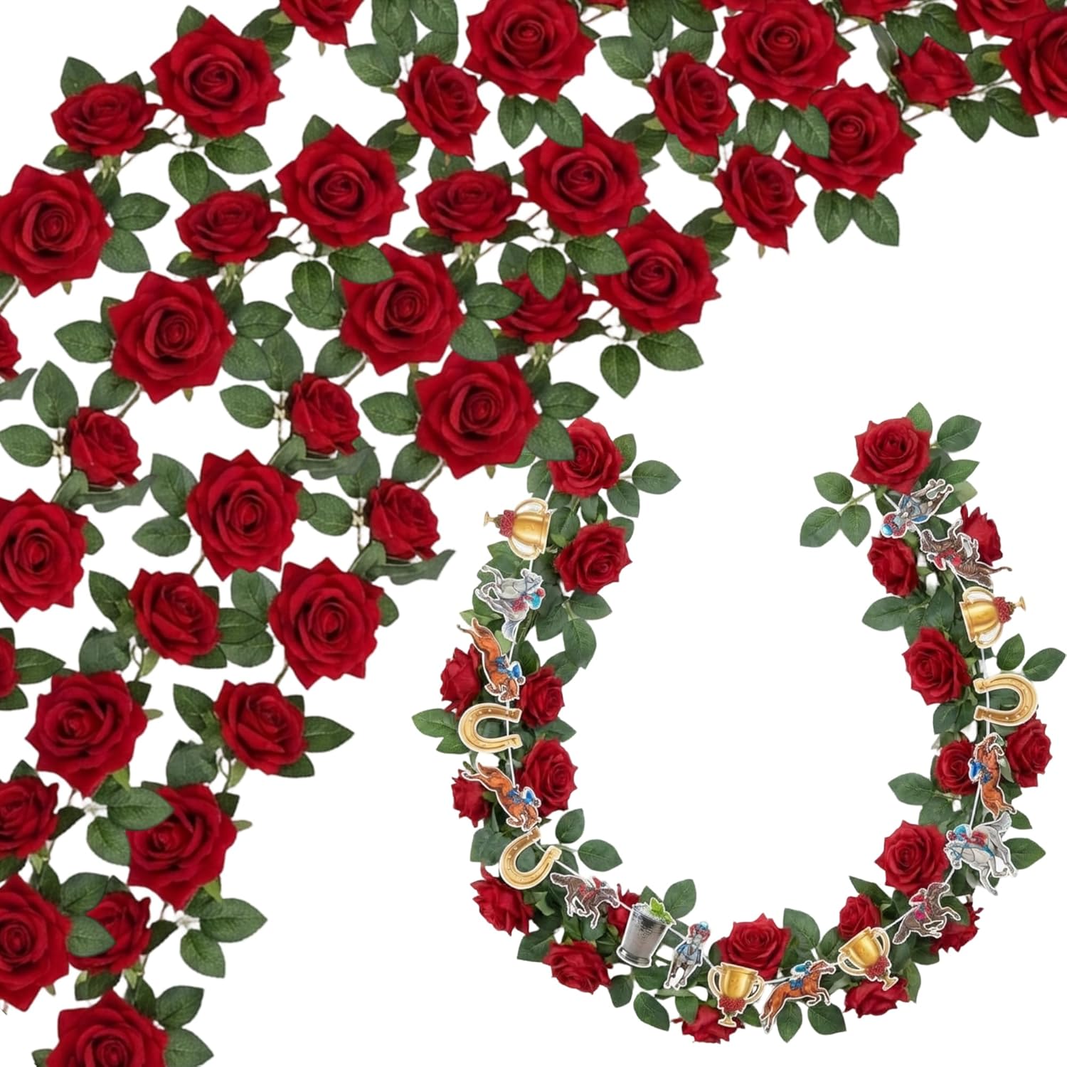 Riceshoot 5 Pack Horse Racing Decorations 32 ft Red Roses Garlands Derby Party Decorations 9.84 ft Horse Racing Banner Artificial Flowers Run for The Roses Garlands Craft Derby Day Party Supplies