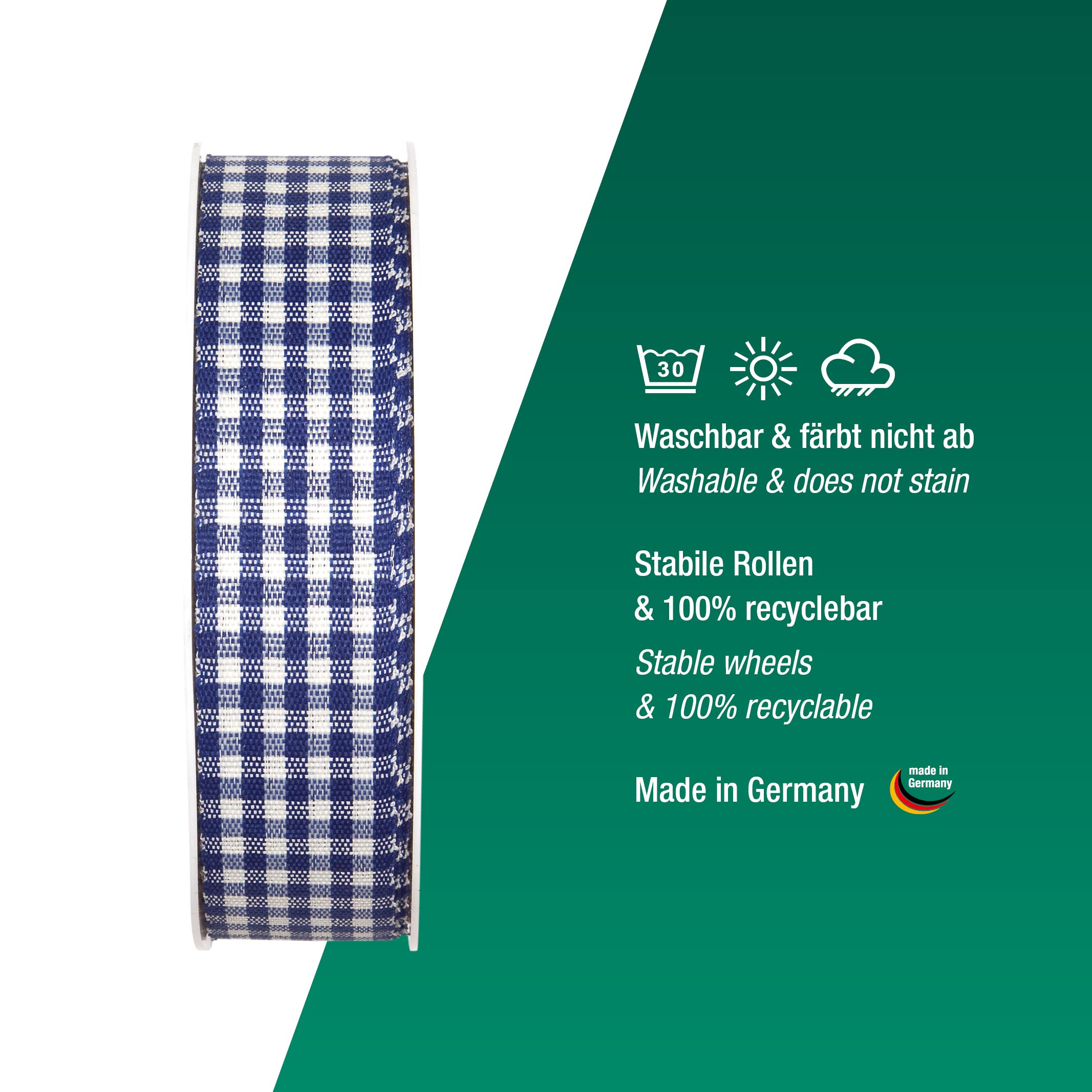 Halbach Seidenbänder Premium Vichy Chequered Gift Ribbon (Dark Blue) Width 25 mm Length 25 m Checked Ribbon Made in Germany - Image 3