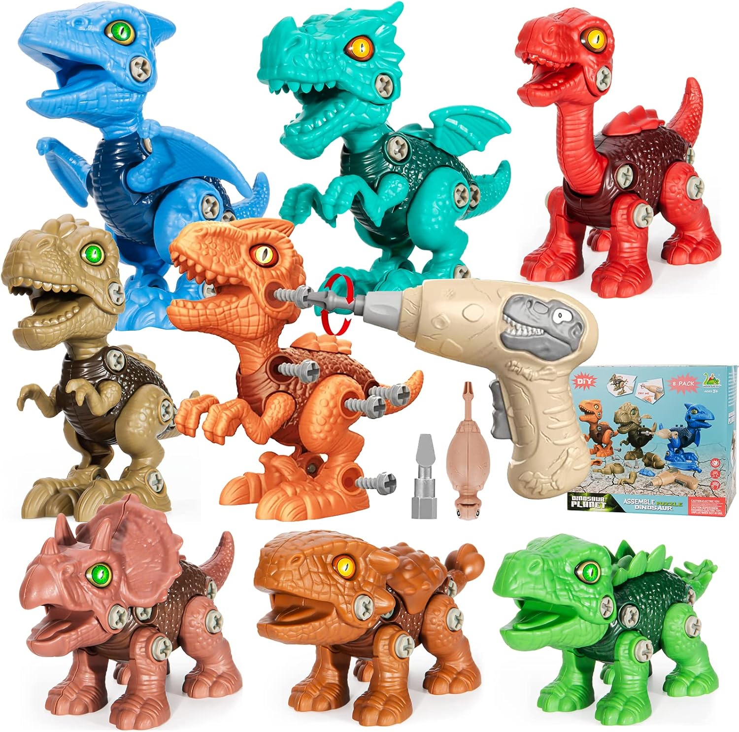 UthCracy Dinosaur Toys for Kids, 8 Pcs Take Apart Dinosaur