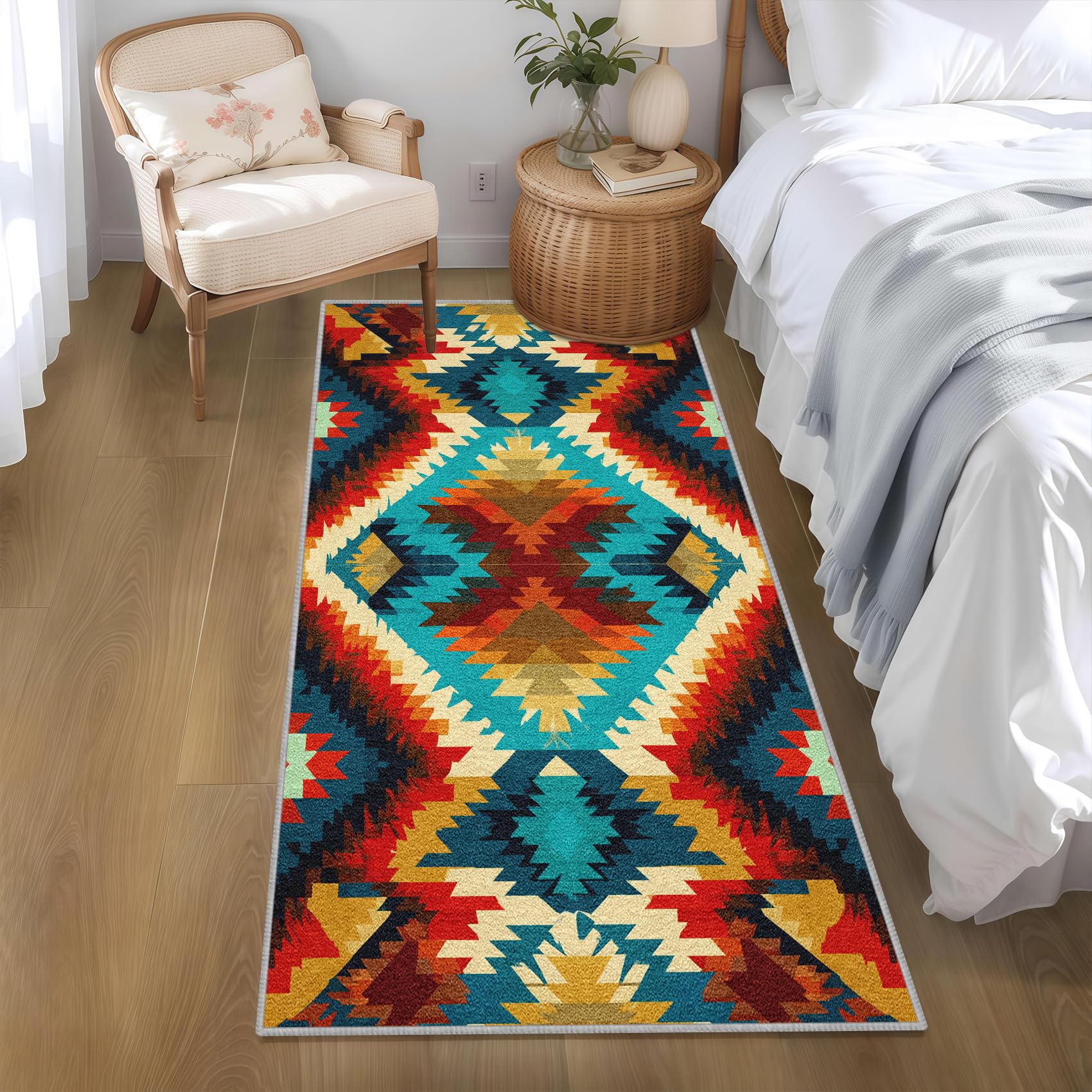 Azteken Navajo Läufer Teppich Flur 50 x 150 cm Waschbar Indianer Südwesten Geometrische Teppichläufer rutschfest Kurzflor Teppich Läufer für Eingang, küche, Schlafzimmer, Wohnzimmer, Korridor ZU&Q306