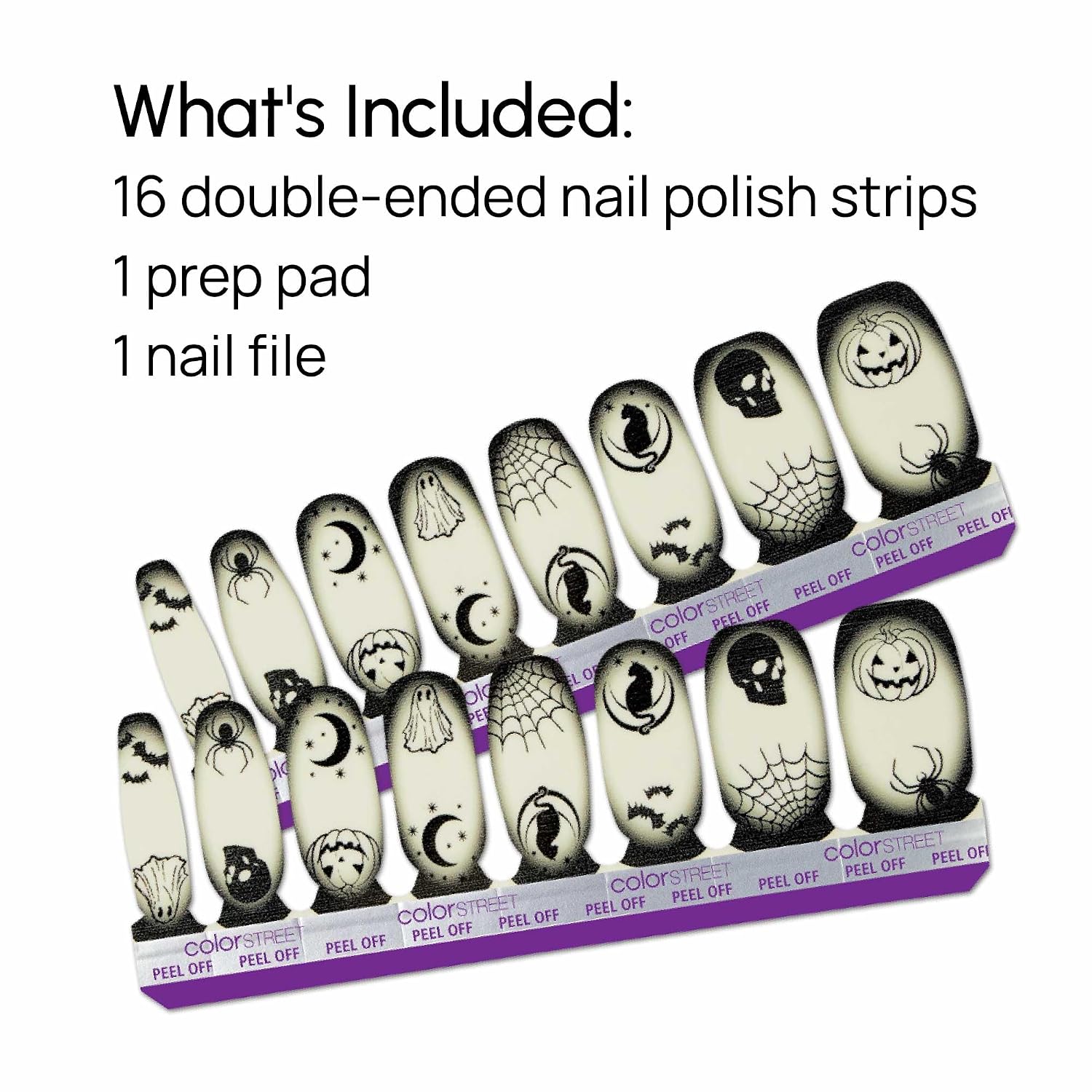 Color Street - Midnight Fright Nail Polish Strips - Real Nail Polish Stickers for Costume, Cosplay, Party & Festival Looks - 16 Double-Ended Strips