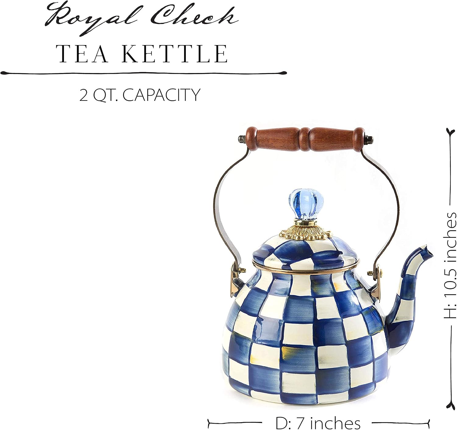 Exclusive Discount 80% Offer MacKenzie-Childs Royal Check Enamel Tea Kettle, Decorative Teapot, 2-Quart Kettle
