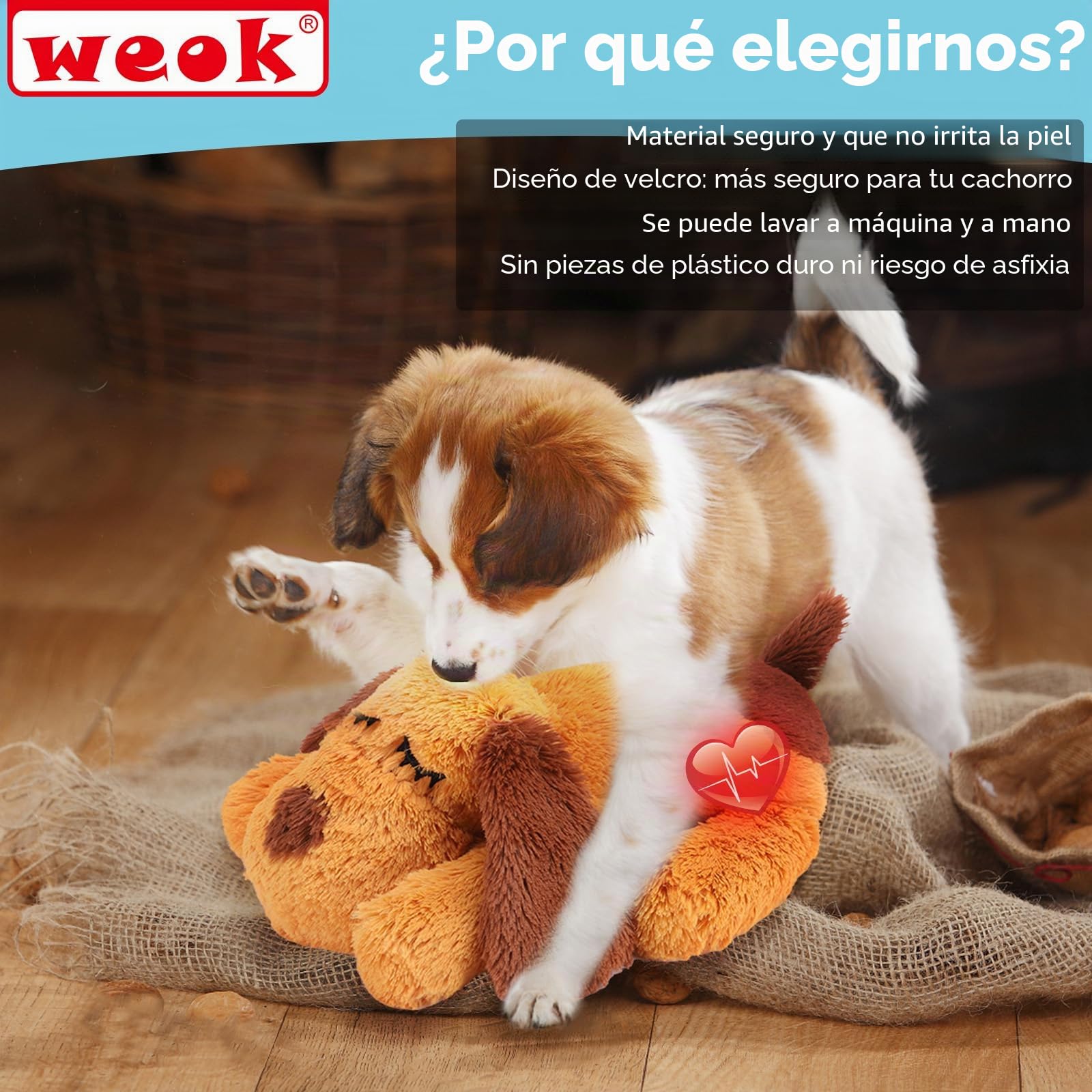 WEOK Juguete de latido del corazón para cachorros, juguete para aliviar la ansiedad por separación, latido del corazón de cachorro, juguete de peluche calmante para la ansiedad y el comportamiento