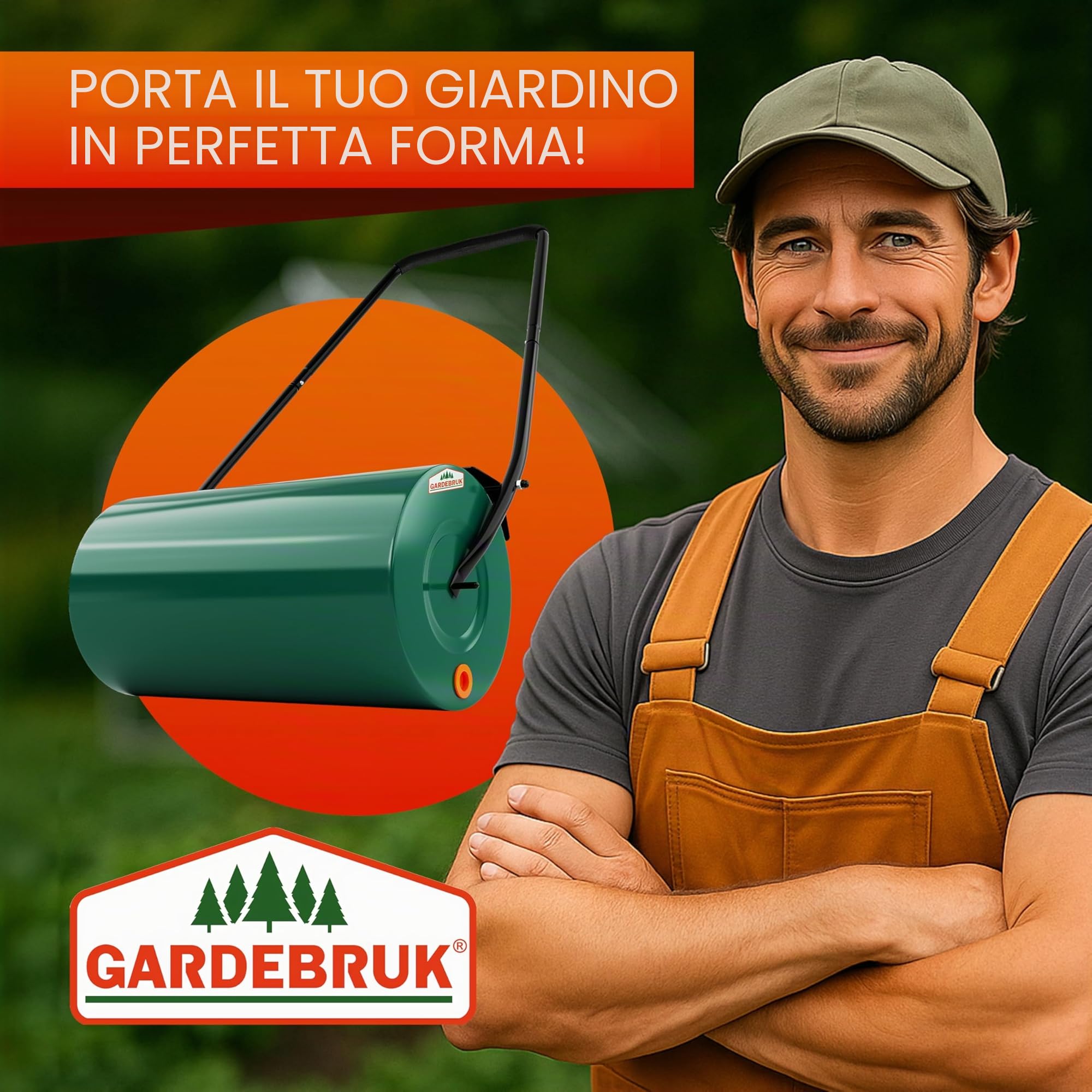 Gardebruk Rullo da Giardino 60 cm Ø32 Capacità 50 L Apertura Laterale Livellare Prato
