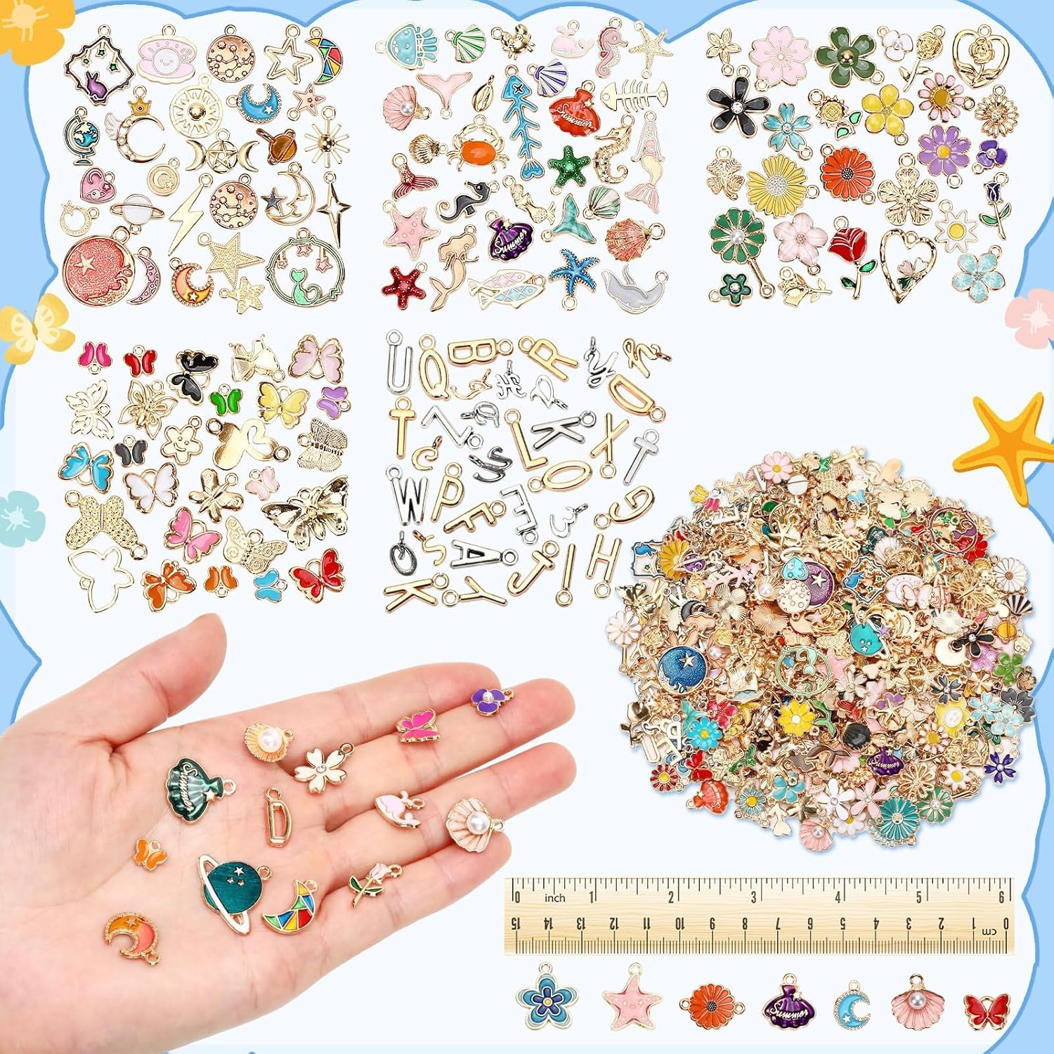 SANNIX 500Pcs Charms for Jewelry Making, Assorted Themes Enamel Charms Bangle Charm Pendants for Bracelets Necklace Jewelry Making and Crafting