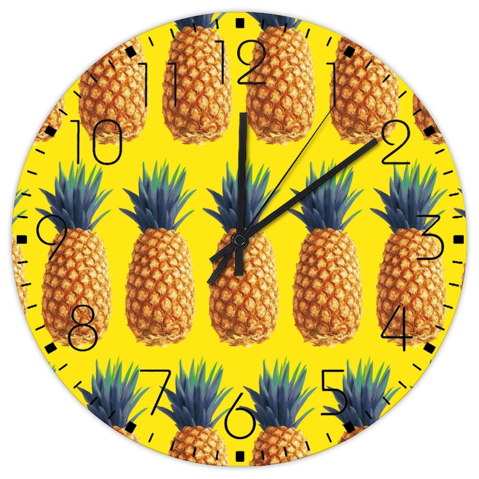 Horloge murale bois jaune 30cm ananas personnalisée déco murale silencieuse