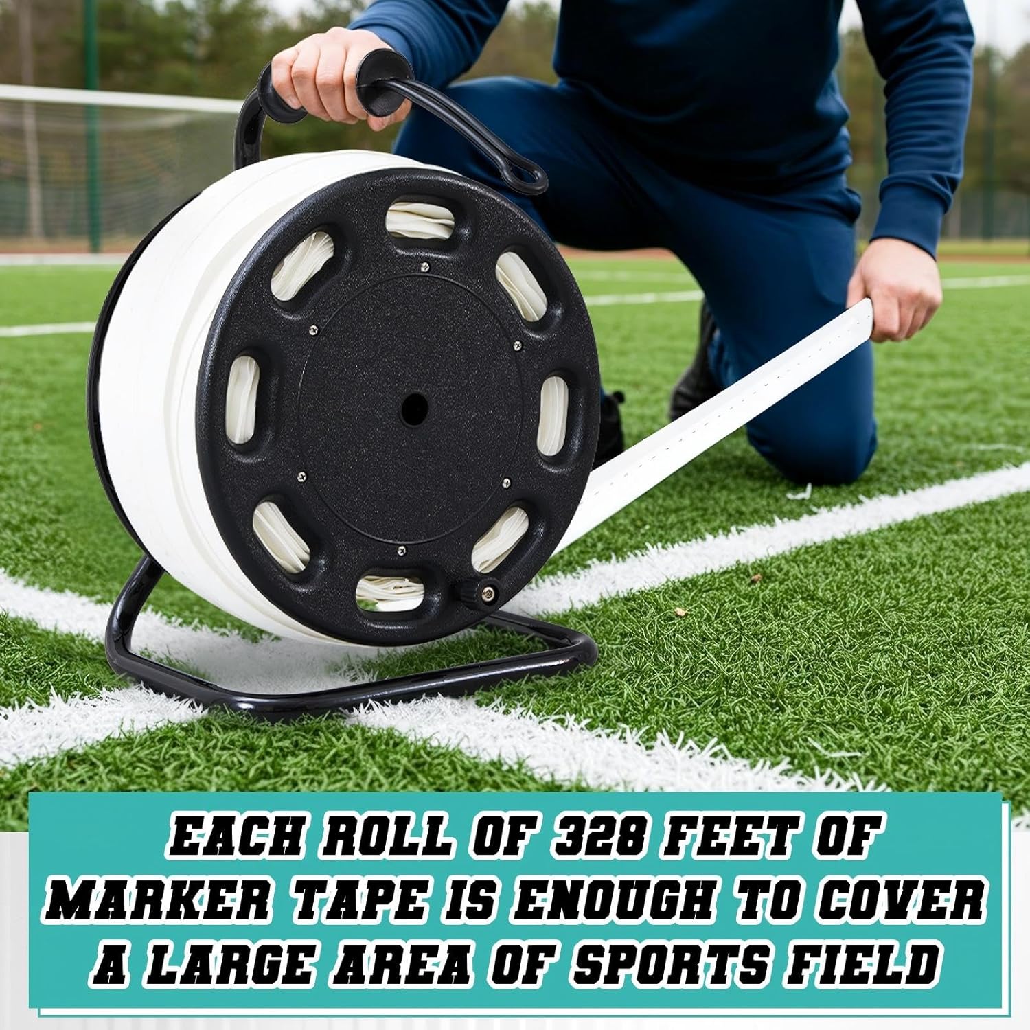 Shimeyao 328 ft Field Marking Tape Kit Stretchable Portable Durable Pitch Marking Tape for Soccer Football Beach Volleyball Badminton Boundary Sport Lines for Outdoor