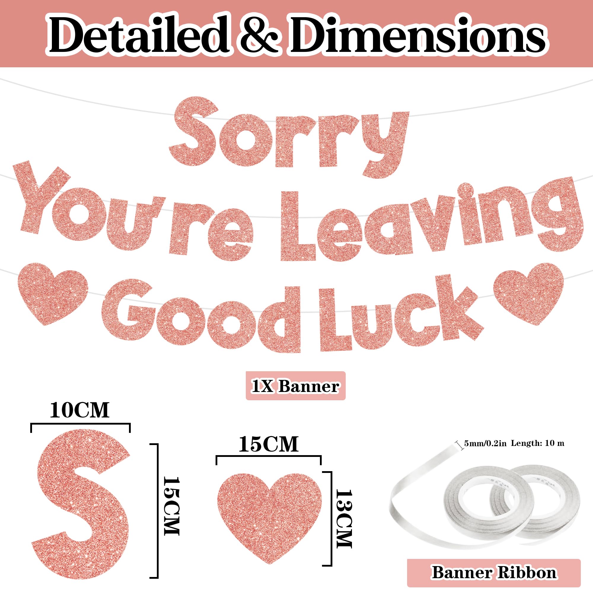 Sorry You are Leaving Banner Decorations, Rose Gold Leaving Party Good Luck Farewell Banners Supplies - Image 2