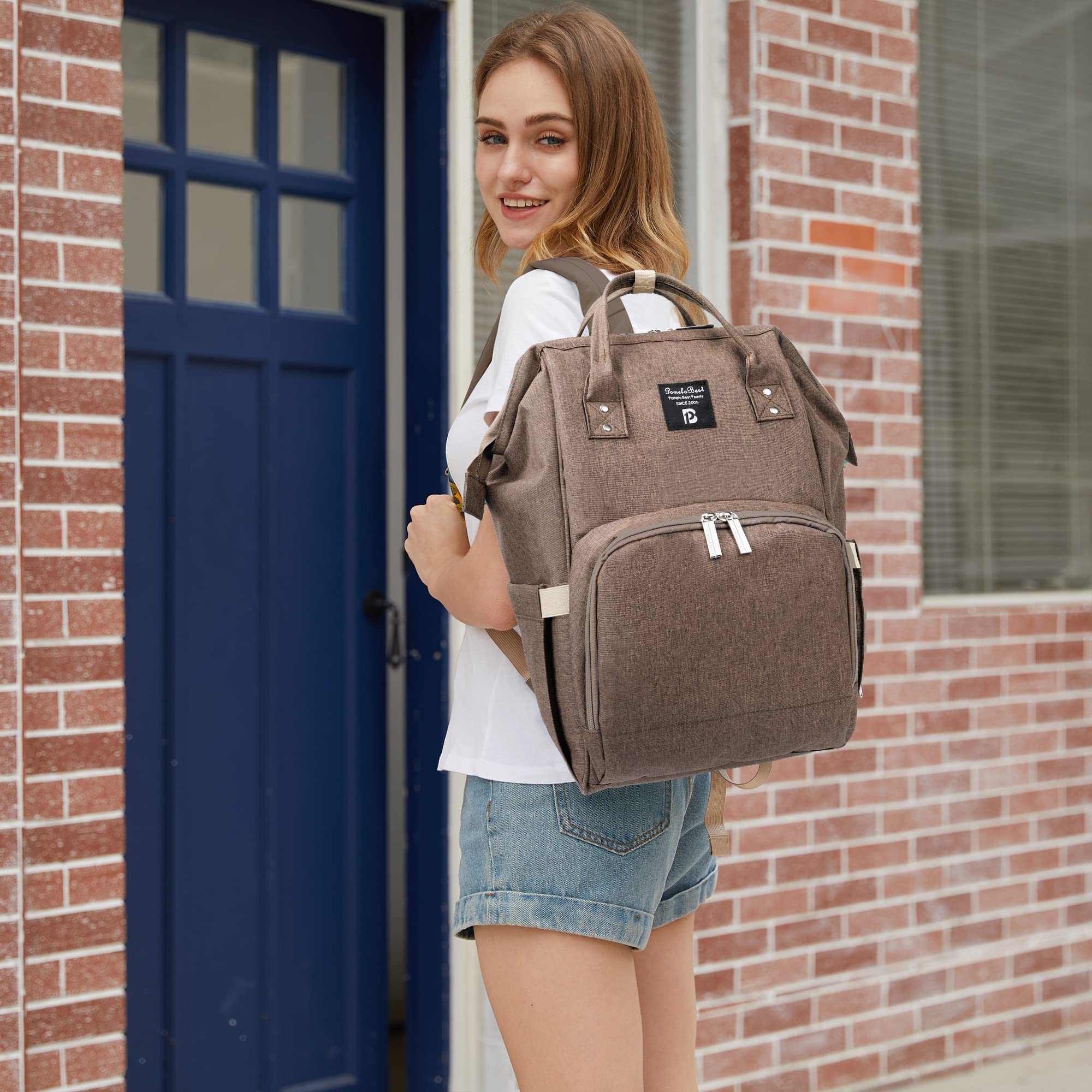 Pomelo Best Zaino Mamma Multifunzione neonato Fasciatoio Bambino Impermeabile Borsa Stoffa Oxford Grande capacità con Materassino fasciatoio, 2 tasche isolanti bottiglia per Viaggiare papà, Caffè