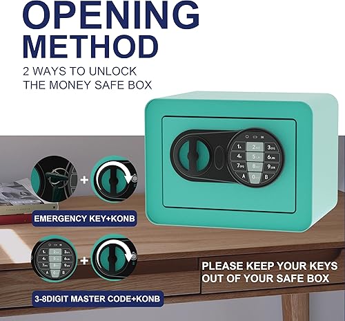 Miniatura 3 de OUSURO Caja de seguridad pequeña  Caja fuerte para el hogar con documentos de joyería, caja de seguridad sólida, mini caja de seguridad con teclado