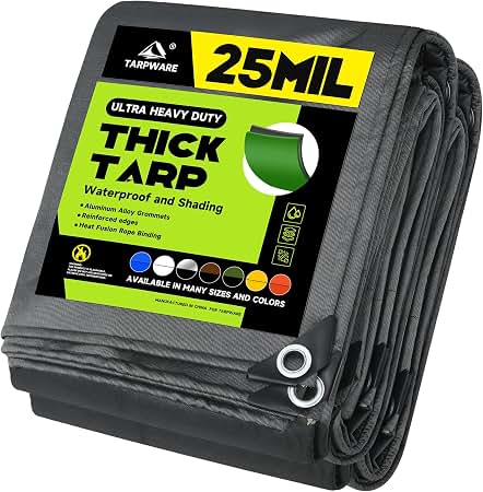 silicone tarp Tarpware 12'x20' 25Mil Ultra-Heavy Duty Waterproof Organic Coating Black Canvas Tarps with Grommets&Reinforced Edges, UV Resistant Durable Canvas Tarpaulin, Cover for Pool/Boat/Tent,Full Size Choose from:Use your own game I:SY P12 ZR compact RX 500 Fiberglass / Satin Weave