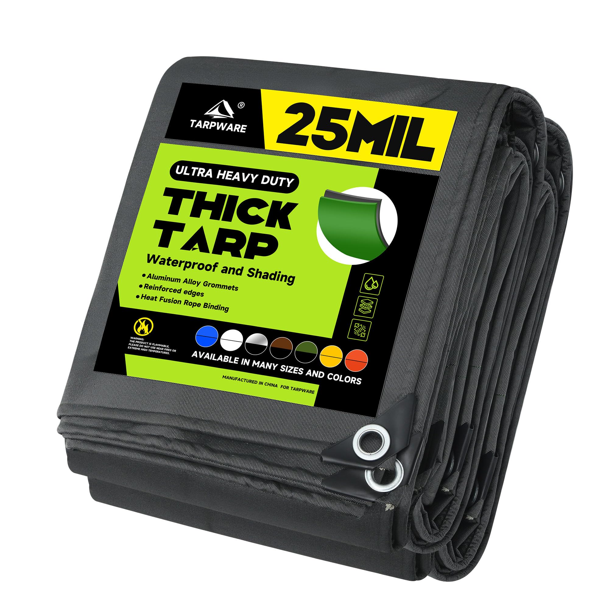 12'x12' 25Mil Ultra-Heavy Duty Waterproof Organic Silicone Coating Black Canvas Tarps with Grommets&Reinforced Edges, UV Resistant Durable Canvas Tarpaulin, Cover for Pool/Boat/Tent,Full Size