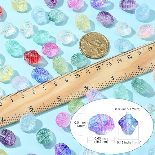 Miniatura 2 de KitBeads 100 cuentas de cristal aleatorias de concha de mar, vieira de playa de verano transparente y colorida para hacer joyas a granel