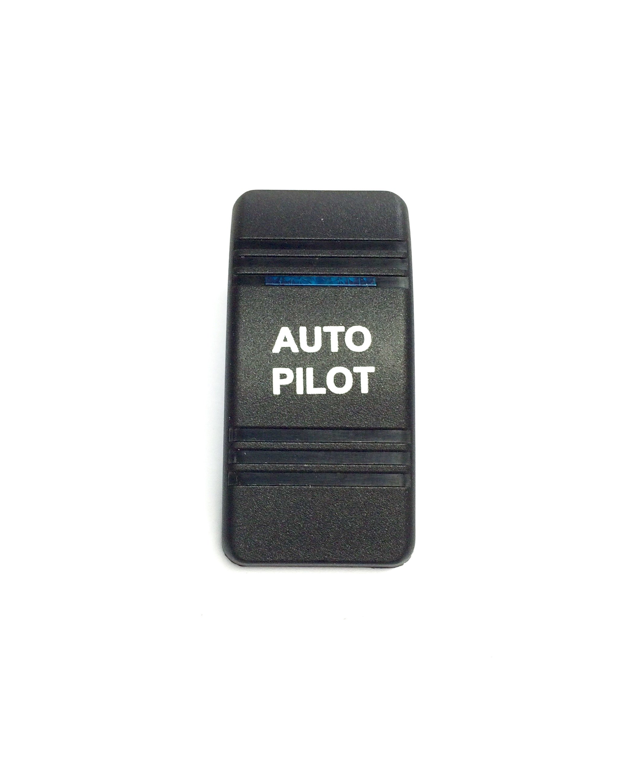 Euro Rocker Switch Cover, AUTO Pilot. Black with Blue Lens. Contura III. Fits Carling, Cole Hersee, Blue seas