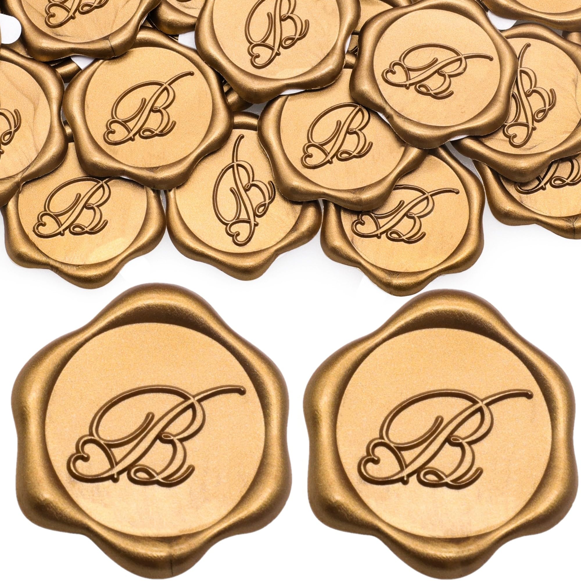 SWANGSA 100 Pcs Heart Branch Wax Seal Stickers, Antique Gold Self Adhesive Envelope Seal Stickers For Wedding Invitation Greeting Cards Gift Wrapping