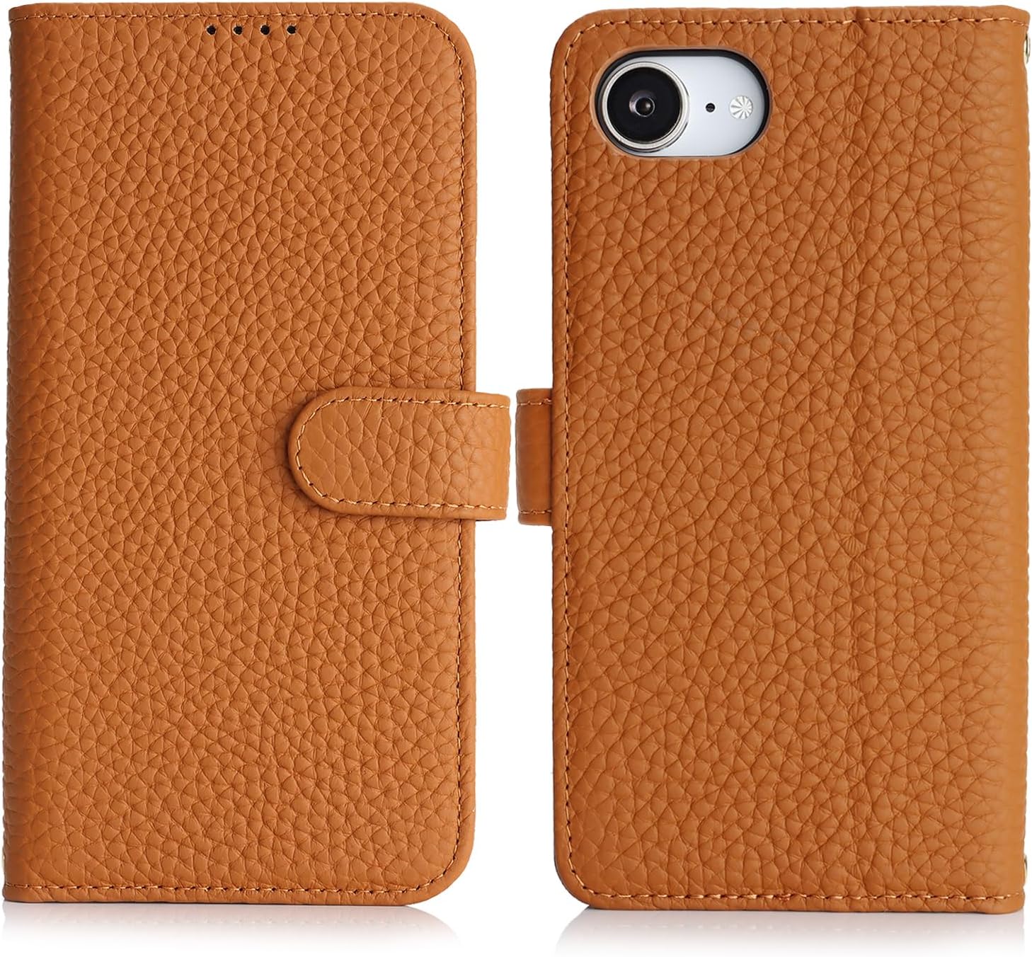 Zouzt Case for iPhone 17e / 16e 6.1" Genuine Leather Wallet Case with 4 Card Slot, RFID Blocking Card Holder Magnetic Flip Folio Shockproof Phone Cover Women Men for iPhone 17e / 16e - Amber