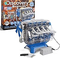 Discovery Kids DIY 4-Cylinder Engine Building Kit - Working Pistons, Fans, Valves, Belts & LED Lights | STEM Toy Ages 8+